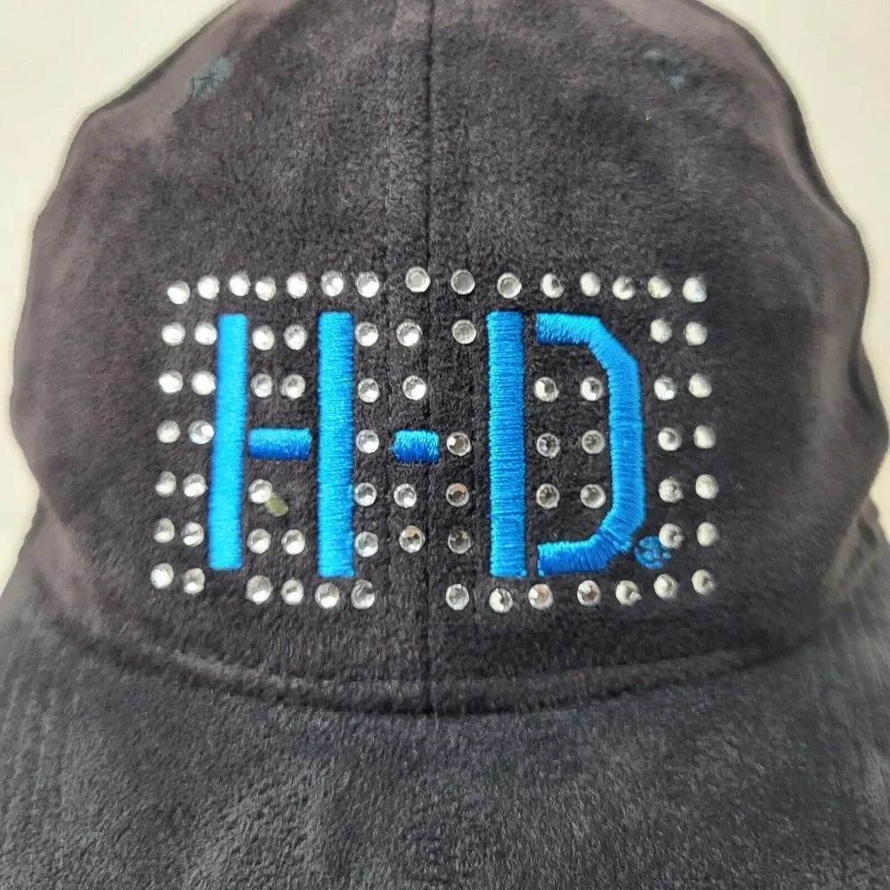 Harley Davidson Hat Womens One Size Black Blue Adjustable Drawstring‎ Bling Cap